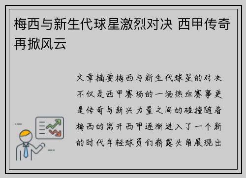 梅西与新生代球星激烈对决 西甲传奇再掀风云 梅西与新生代球星激烈对决 西甲传奇再掀风云